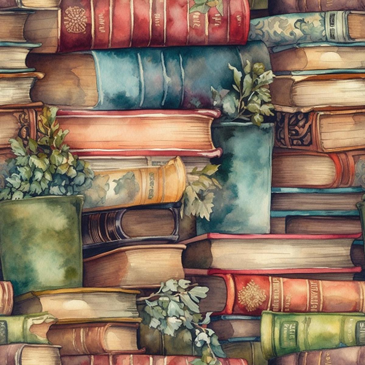 whimsical-greenery-stacked-books-fabric