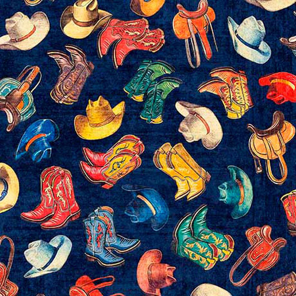 yippie-ki-yay-cowboy-boots-hats-navy-cotton-44-45-fabric-per-yard