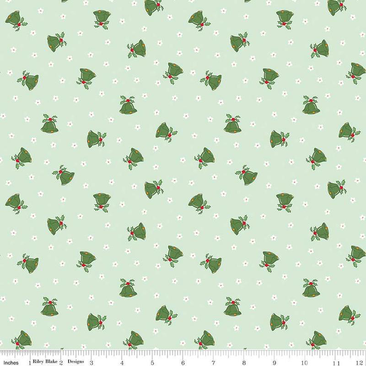 fabric-riley-blake-hint-of-mint-scattered-bells-mistletoe-038-holly-by-the-quarter-yard-c16404-hintofmint