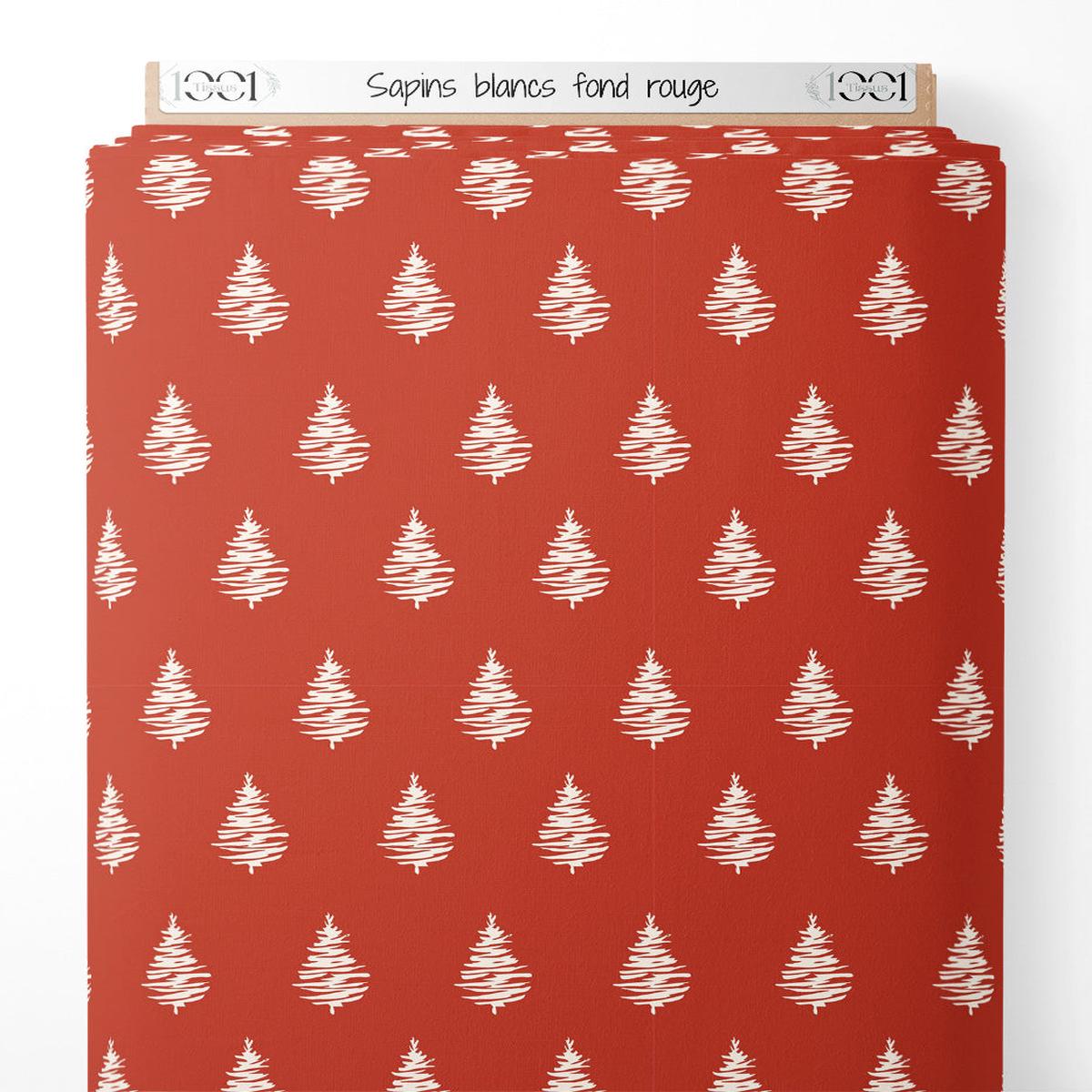 tissu-sapins-blancs-sur-fond-rouge
