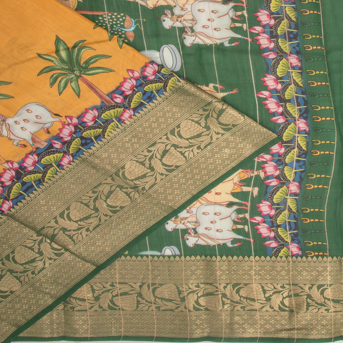 chanderi-silk-pichwai-printed-yellow-saree