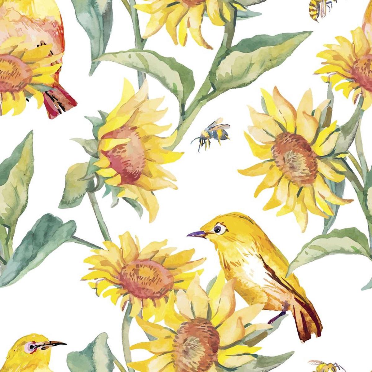 watercolor-white-eye-bird-sunflower-fabric-white