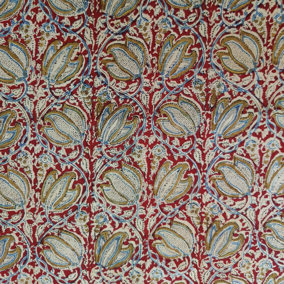 modal-cotton-rust-kalamkari-with-mustard-blue-lotus-jaal-hand-block-print-fabric
