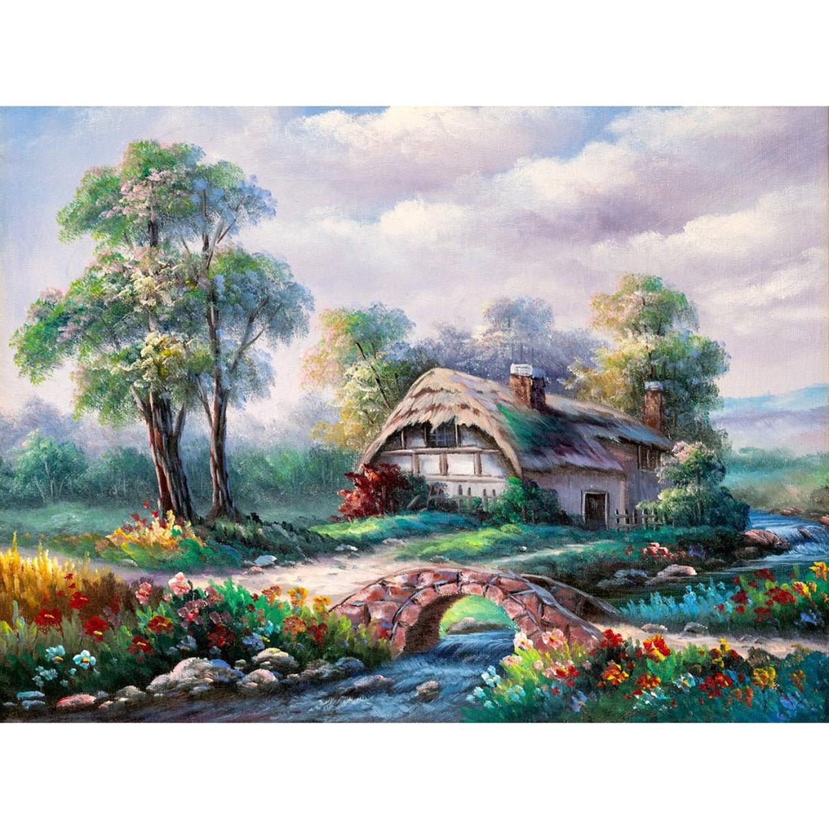 country-cottage-oil-painting-fabric-panel