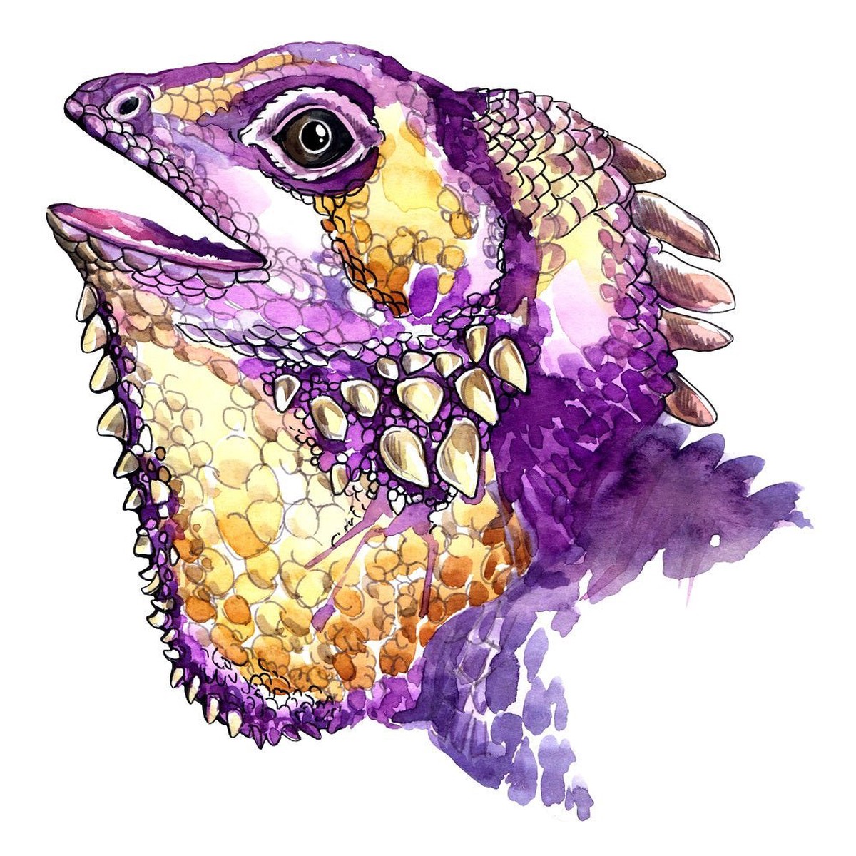 watercolor-iguana-head-fabric-panel
