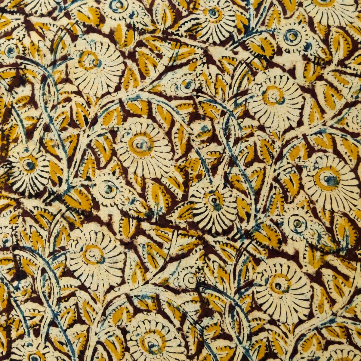 pure-cotton-brown-kalamkari-with-beige-flower-jaal-hand-block-print-fabric
