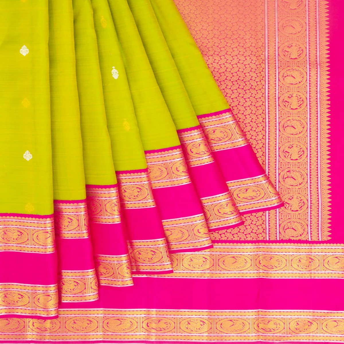 classic-kanchipuram-silk-butta-parrot-green-saree