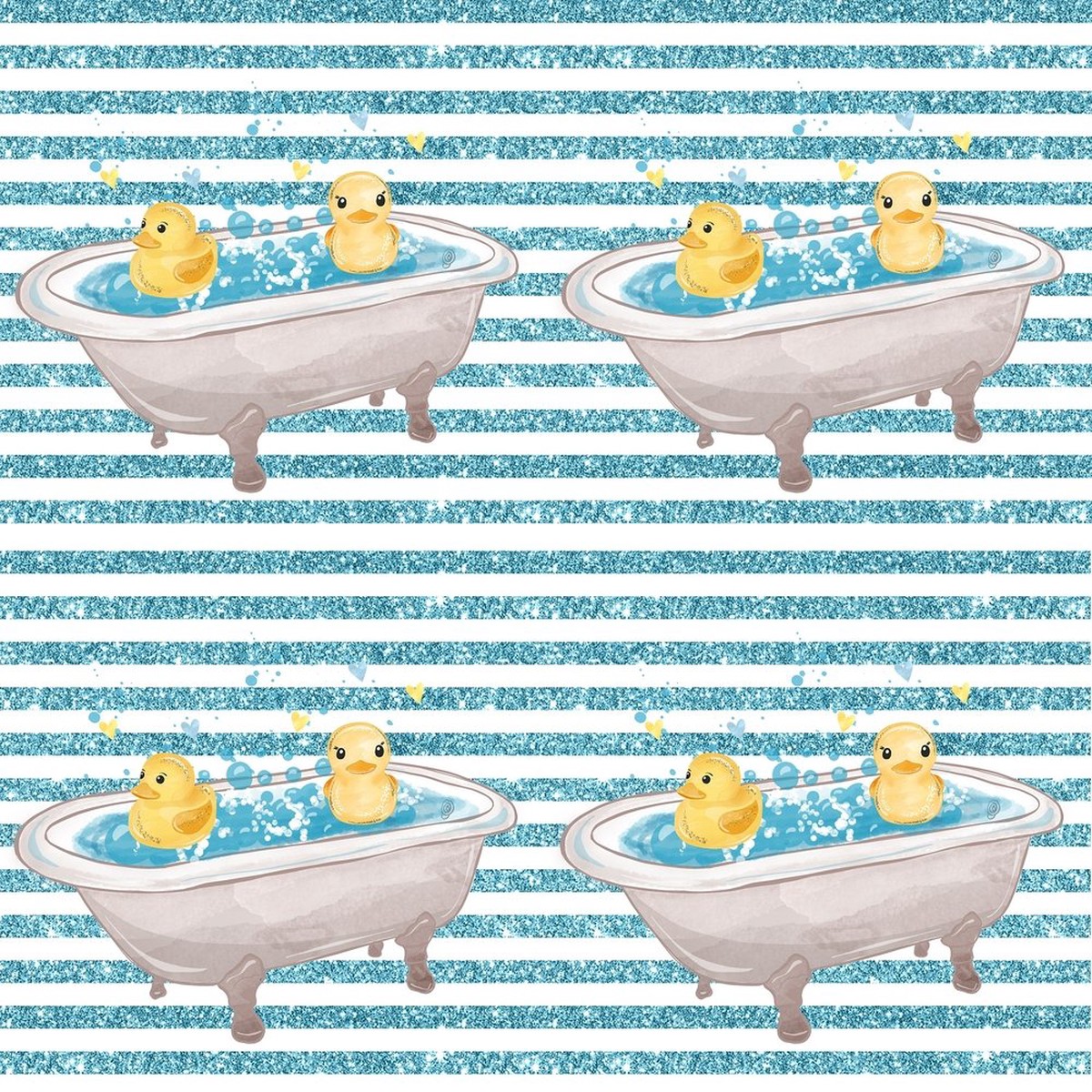 watercolor-rubber-ducks-in-bathtub-on-stripes-fabric