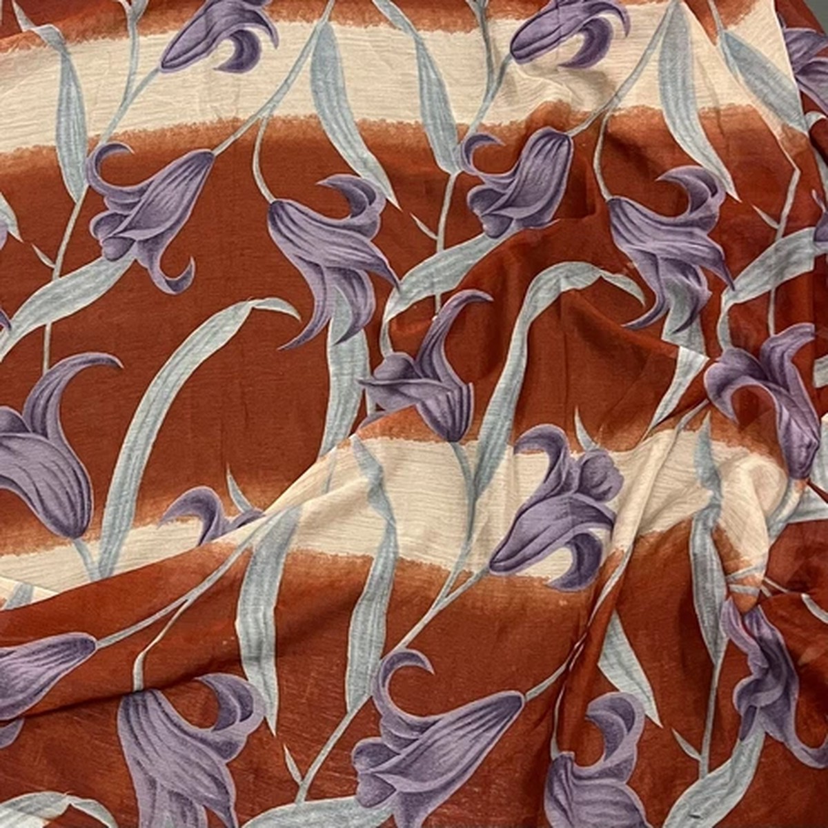 5-yard-rust-blue-lavender-ivory-floral-printed-chiffon-fabric-45-width