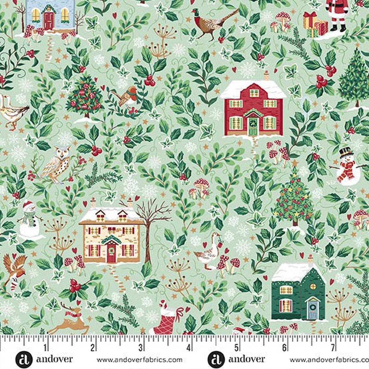 andover-makower-uk-country-christmas-cottages-green-240-g