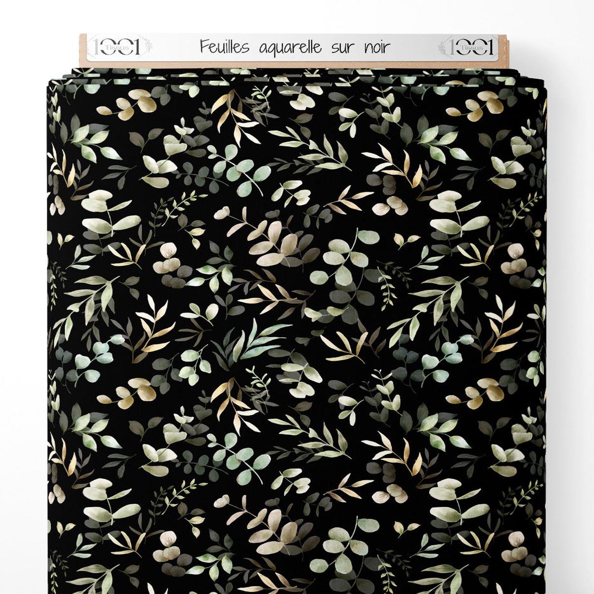 tissu-feuilles-aquarelle-sur-noir