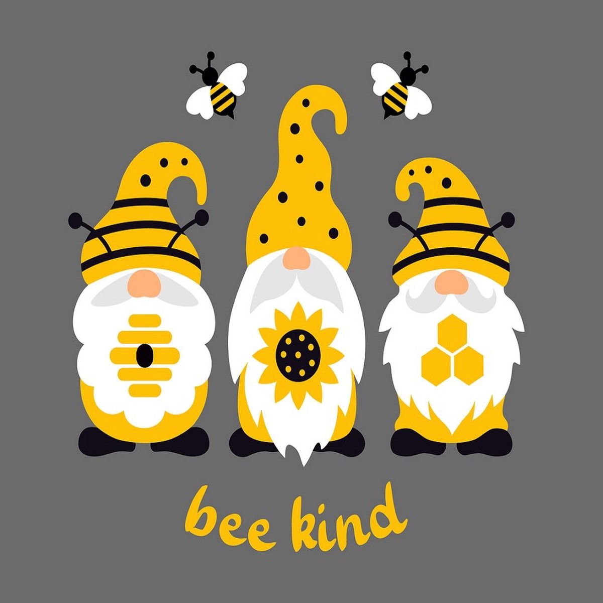 bee-kind-bees-gnomes-fabric-panel-gray