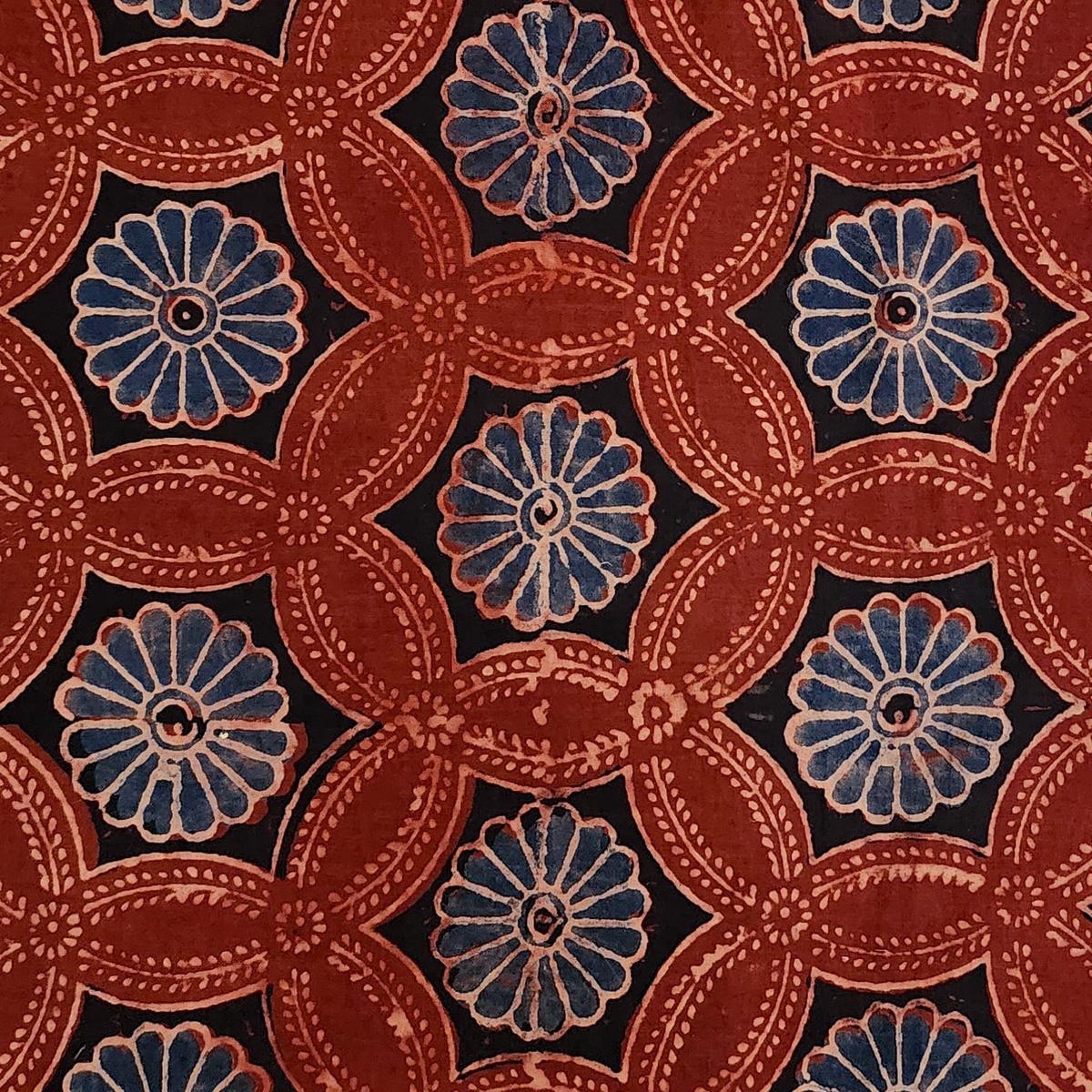 pure-cotton-ajrak-rust-with-blue-flower-comb-hand-block-print-fabric