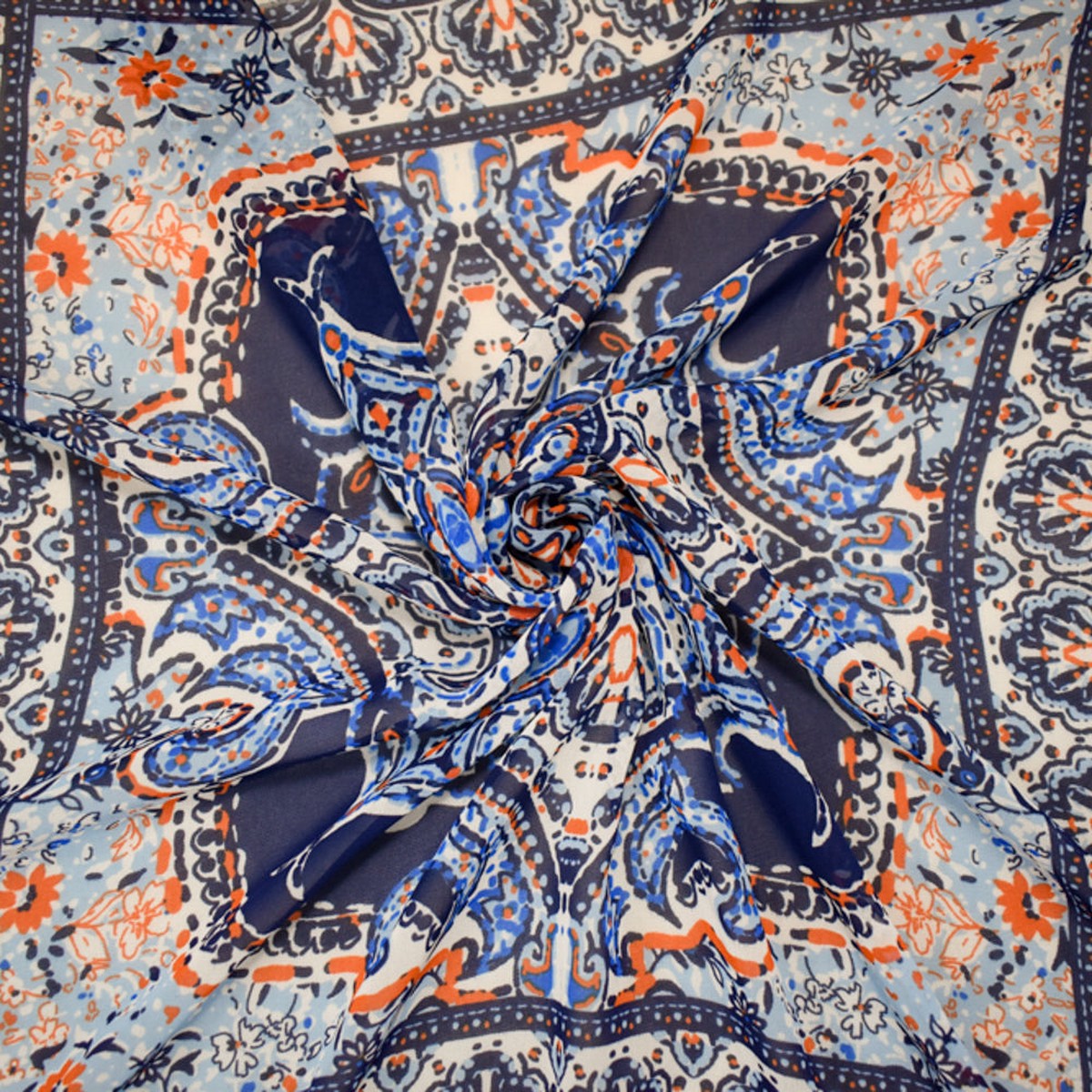 3-1-4-yd-pc-blue-white-orange-poly-moroccan-bandana-panel-printed-chiffon-woven-fabric