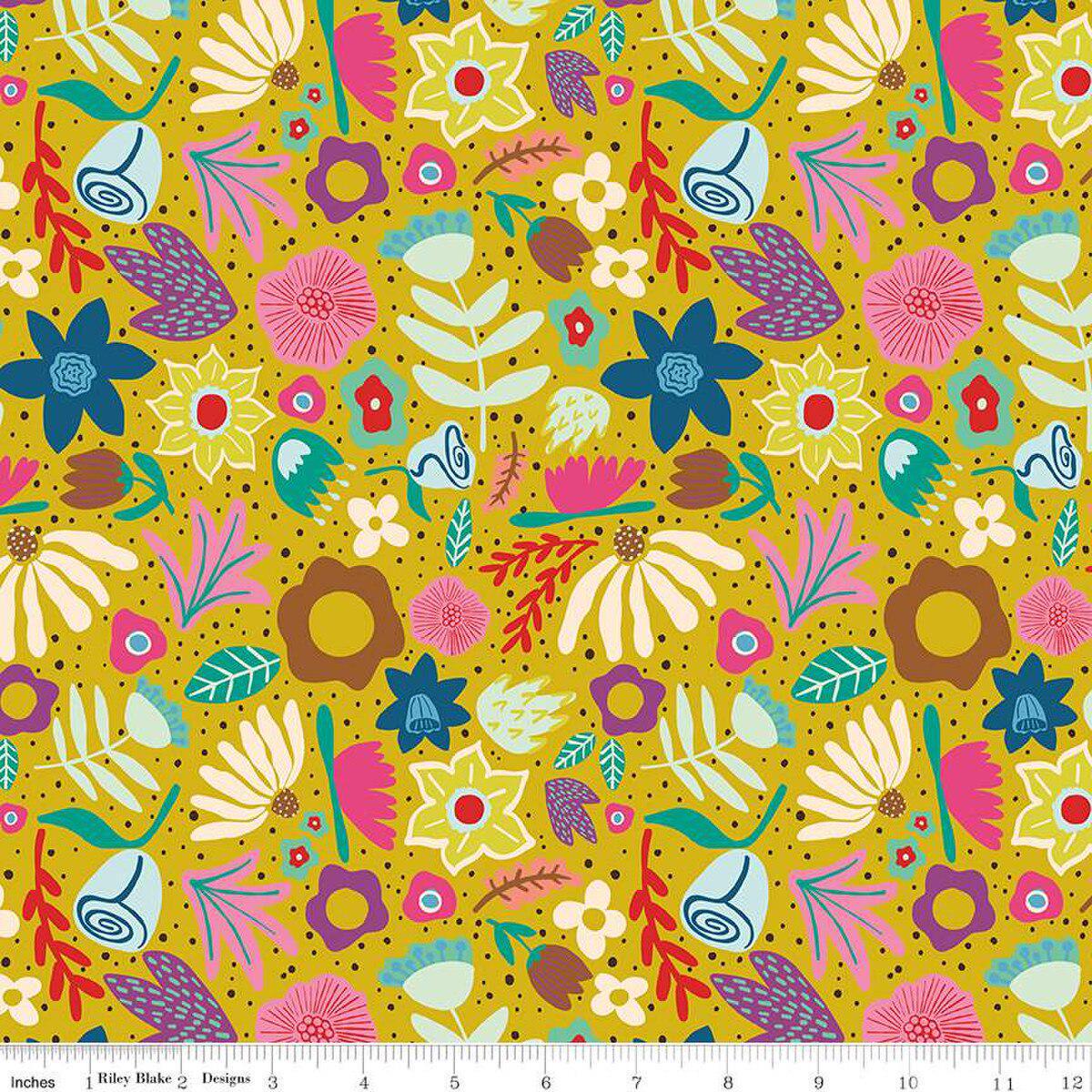 the-genesis-of-a-journey-along-the-way-c16931-curry-riley-blake-designs-floral-flowers-leaf-quilting-cotton-fabric