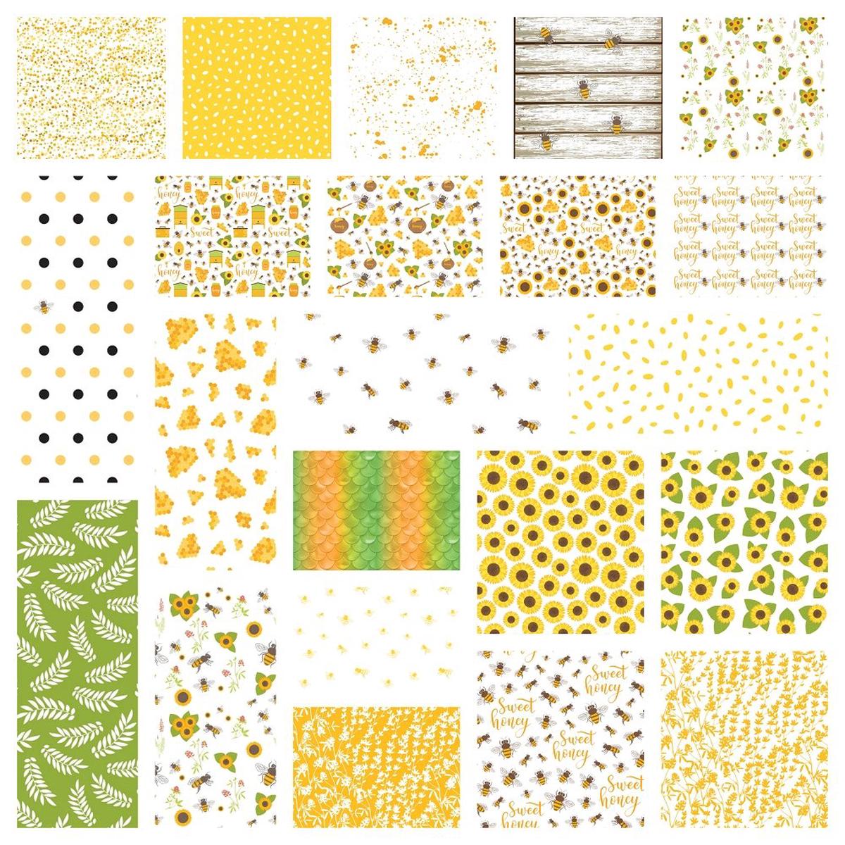 sunflowers-and-bees-fat-eighth-bundle-22-pieces