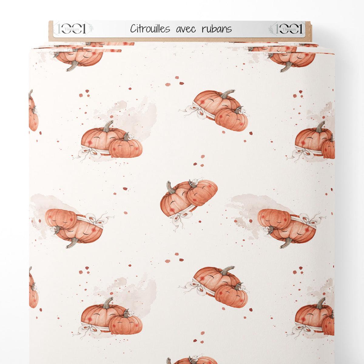 tissu-citrouilles-avec-rubans
