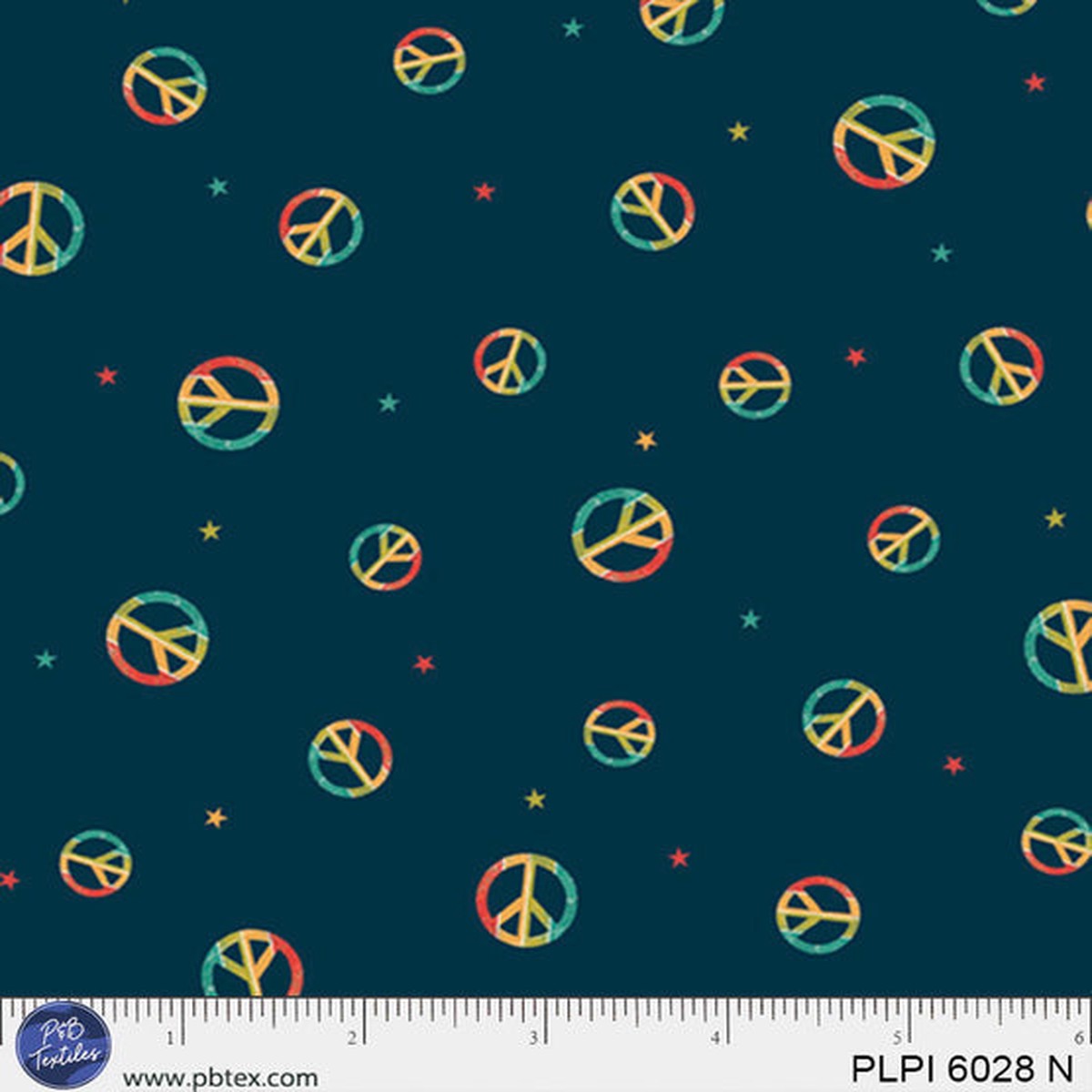 navy-blue-rainbow-peace-symbol-peace-love-pickleball-cotton-44-45-fabric-per-yard