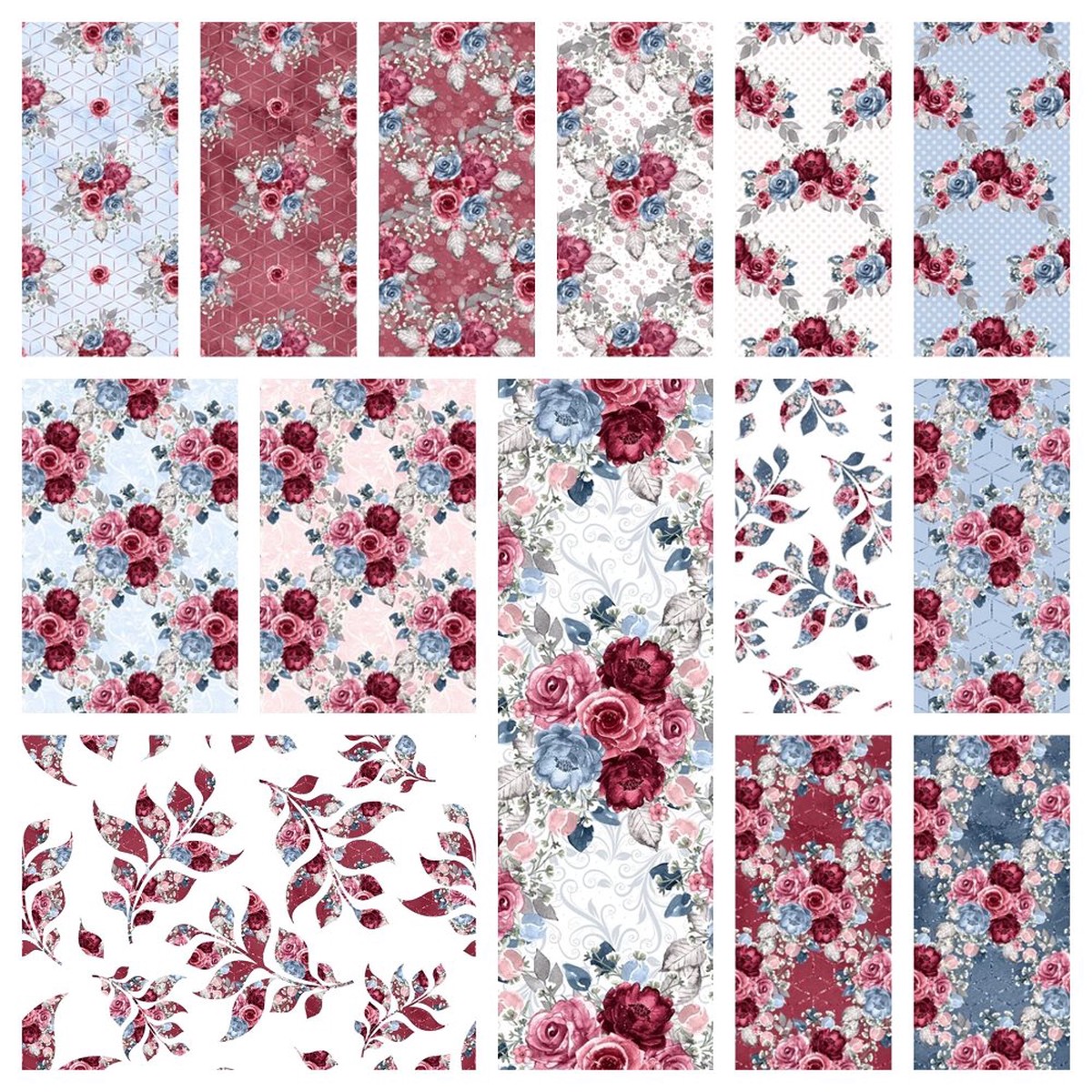 dusty-blue-and-burgundy-fabric-collection-bundle-14-pieces