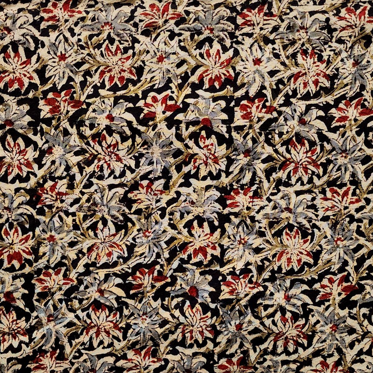 pure-cotton-kalamkari-black-with-red-and-grey-flower-jaal-hand-block-print-fabric