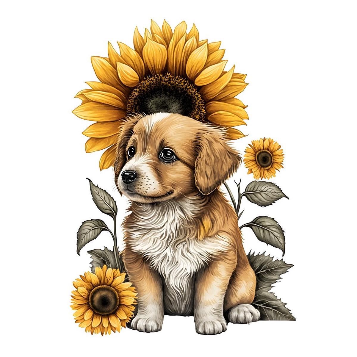cute-puppies-sunflowers-6-fabric-panel