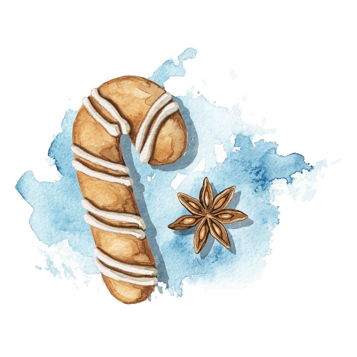 watercolor-gingerbread-cane-fabric-panel