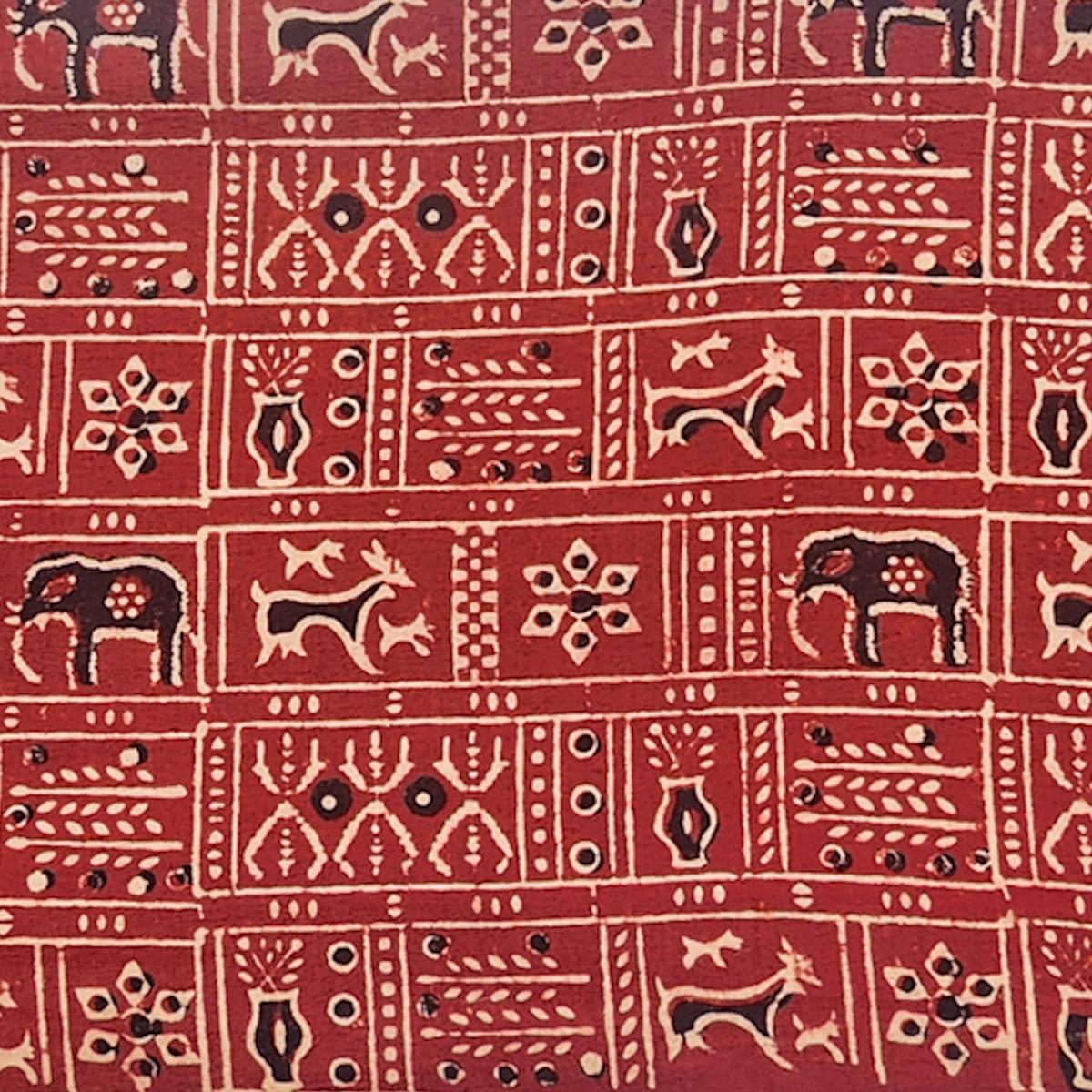 pure-cotton-ajrak-vegetable-dyed-red-with-black-cream-warli-hand-block-print-fabric