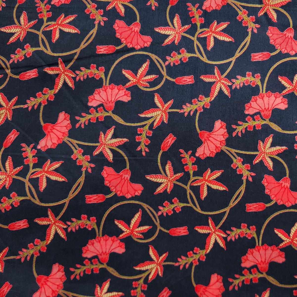 pure-cotton-screen-print-navy-blue-with-red-flower-jaal-design-fabric