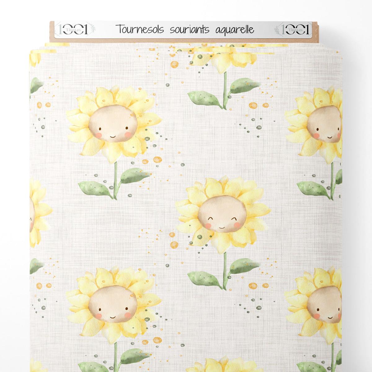 tissu-tournesols-souriants-aquarelle