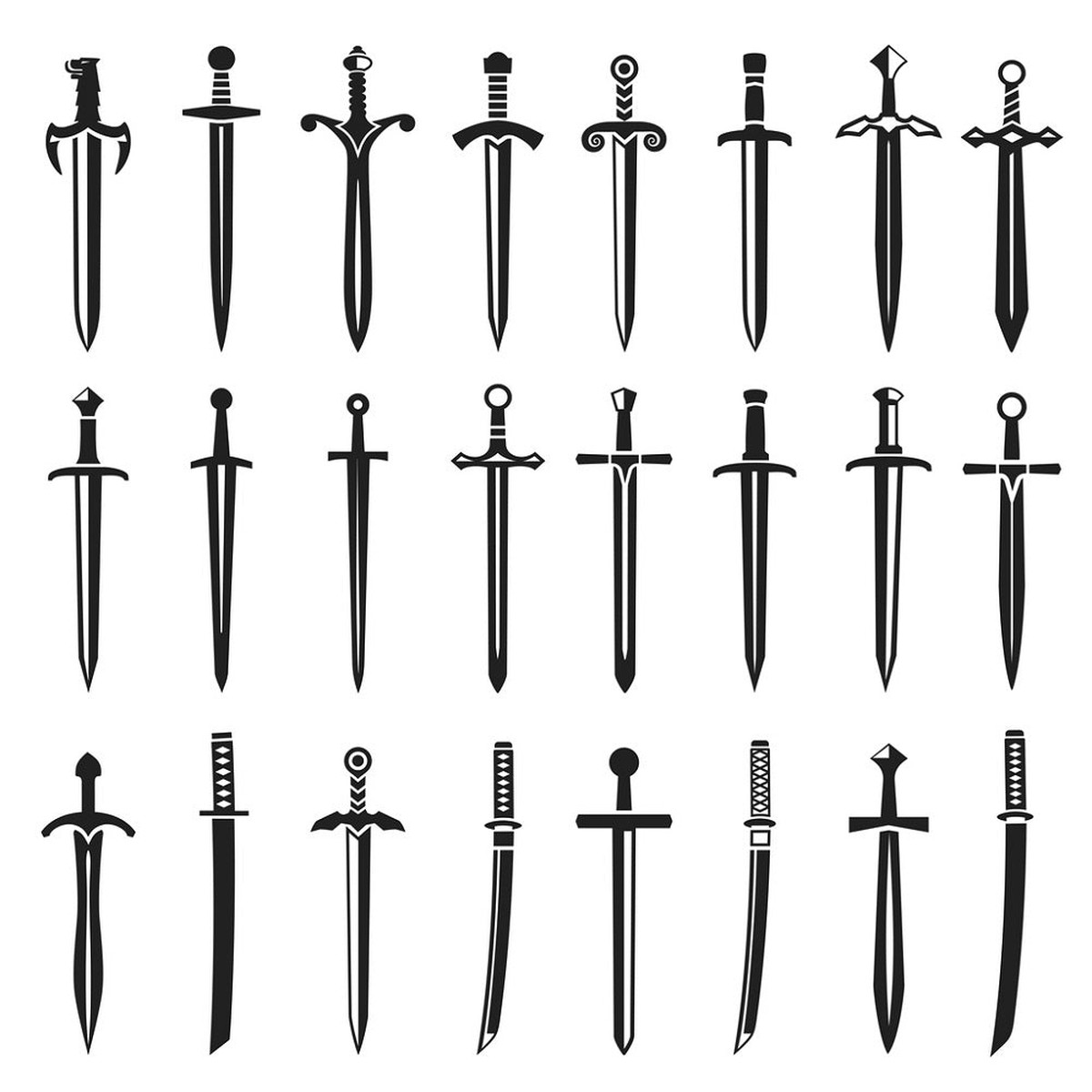 various-swords-fabric-blackwhite