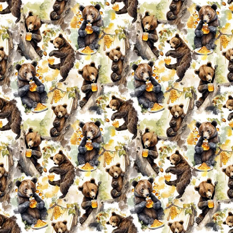bears-in-tree-eating-honey-fabric