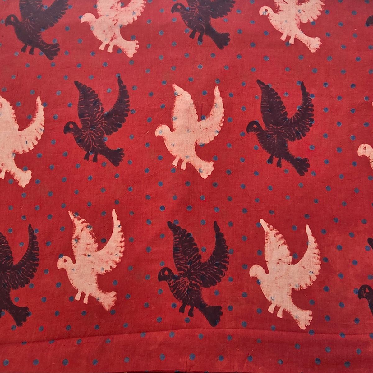 pure-cotton-ajrak-maroon-with-bird-motif-and-blue-dotes-hand-block-print-fabric