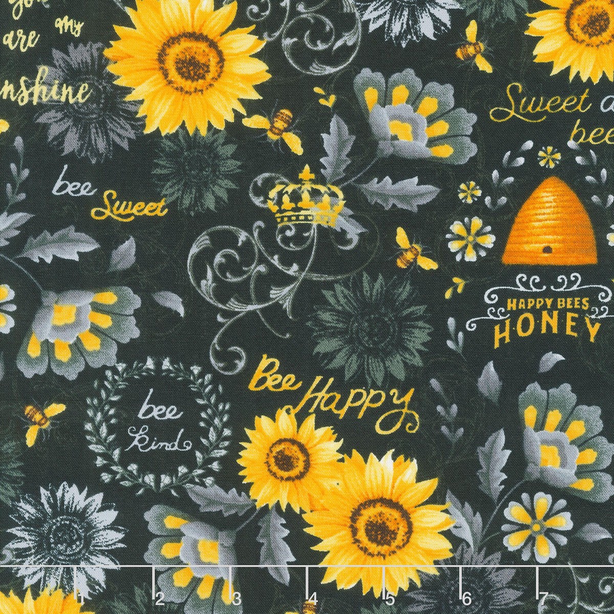 queen-bee-and-sunflowers-black-yardage