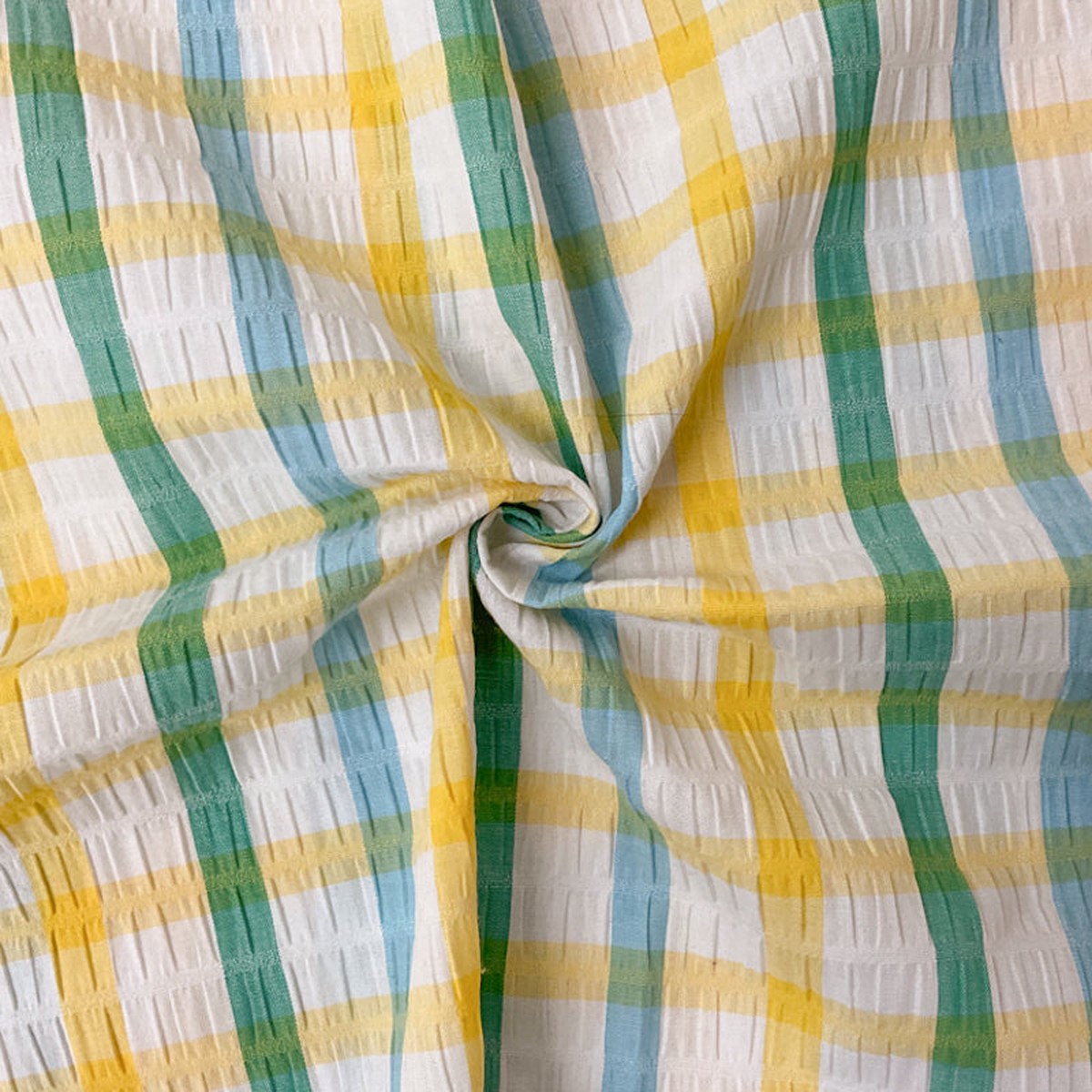 yellow-white-multi-cotton-plaid-check-seersucker-woven-fabric