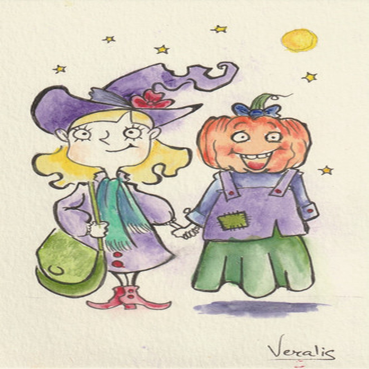 postcard-watercolor-painting-aquarelle-art-sketch-pumpkin-balloon-halloween
