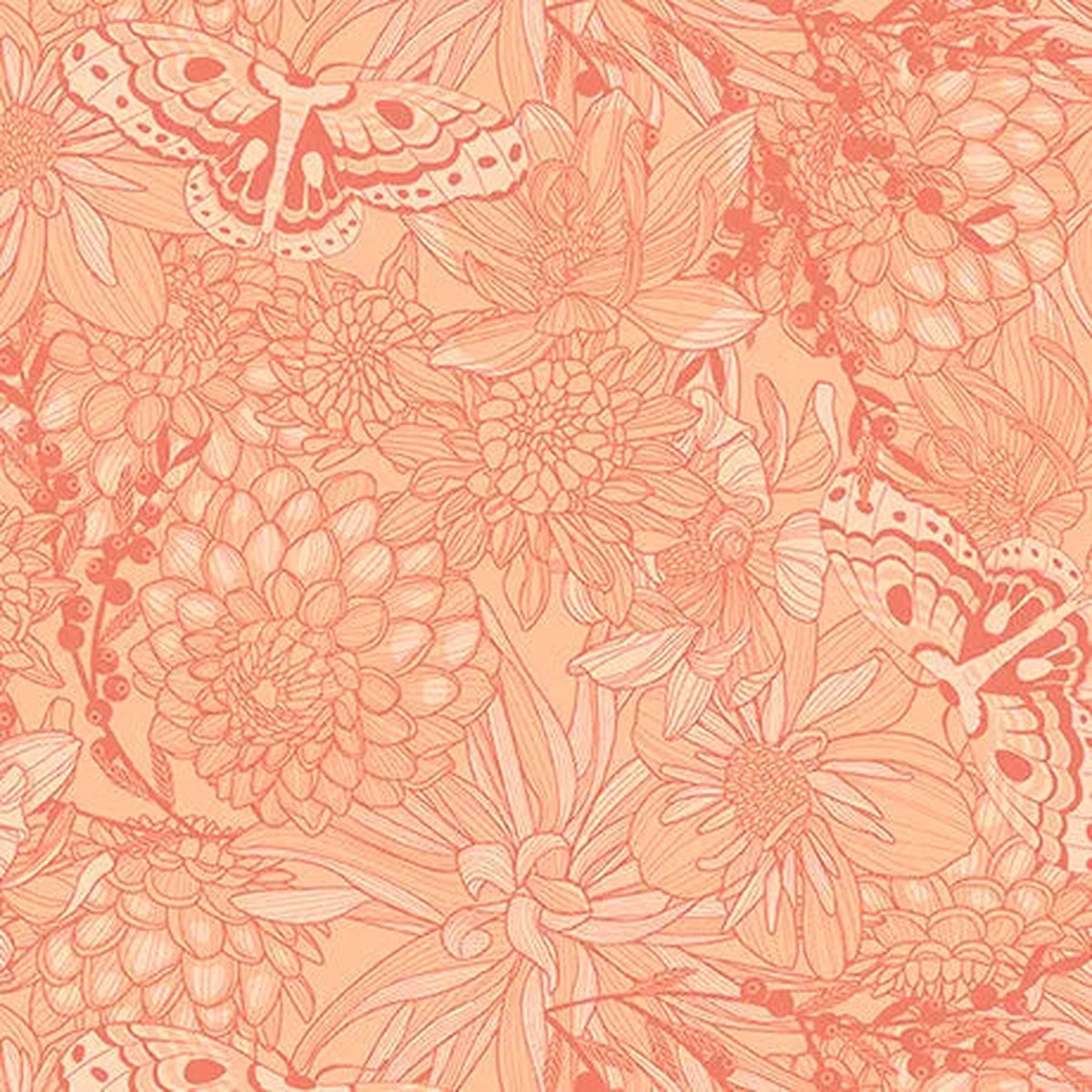 light-salmon-dahlias-at-dusk-tonal-floral-butterflies-cotton-44-45-fabric-per-yard