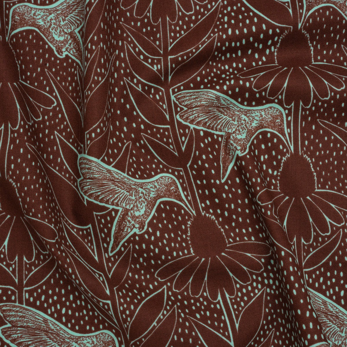 printed-quilting-cotton-by-anna-maria-textiles-for-northcott-patina-hummingbirds-and-coneflowers-indelible-ink-collection