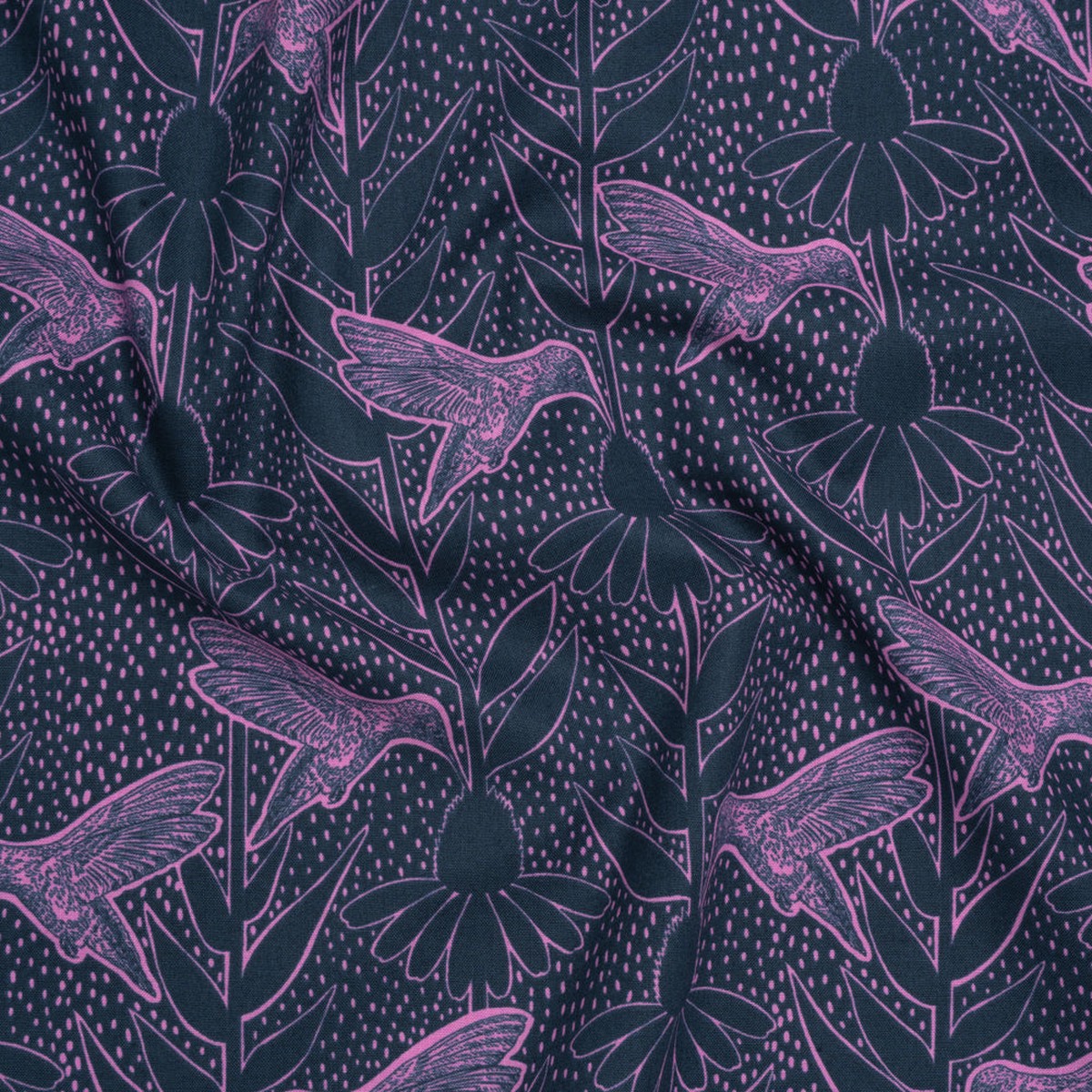 printed-quilting-cotton-by-anna-maria-textiles-for-northcott-navy-hummingbirds-and-coneflowers-indelible-ink-collection