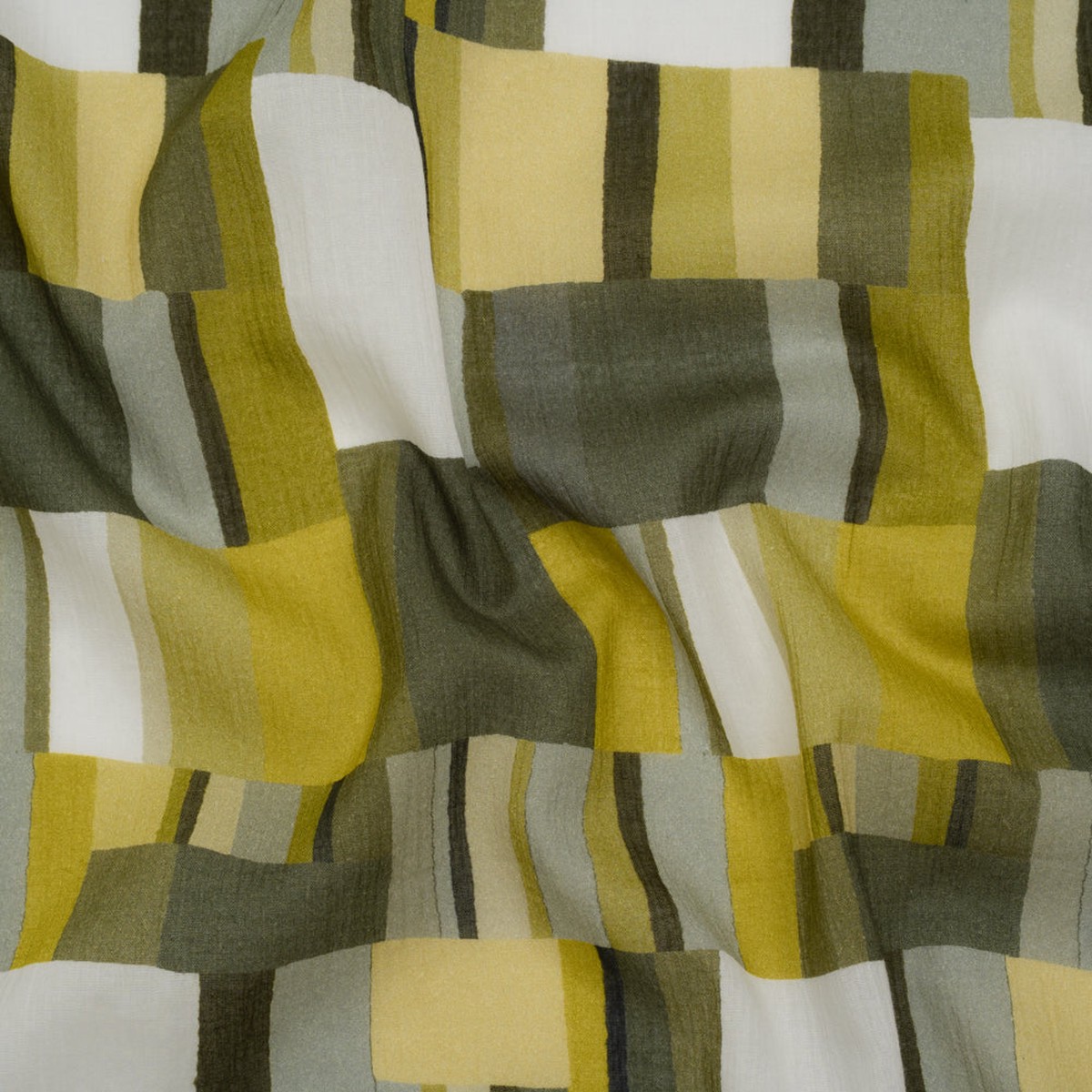crinkled-cotton-gauzy-woven-golden-olive-light-yellow-and-dark-olive-green-blocks-mood-exclusive-geode-geometry-print