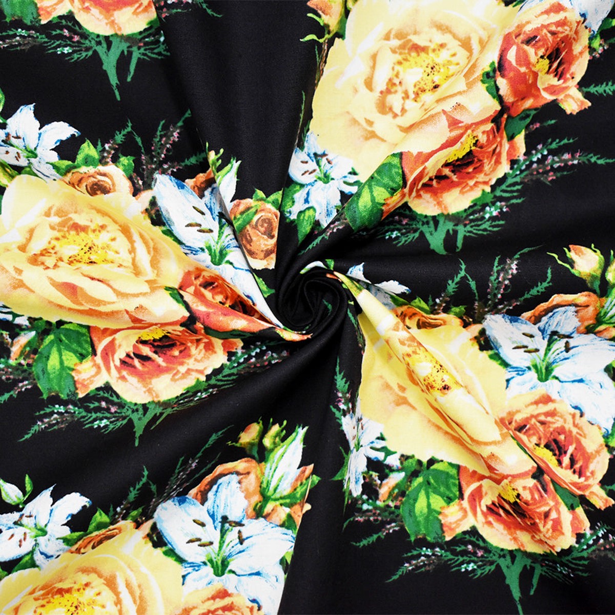 black-yellow-multi-cotton-floral-printed-stretch-spandex-woven-fabric