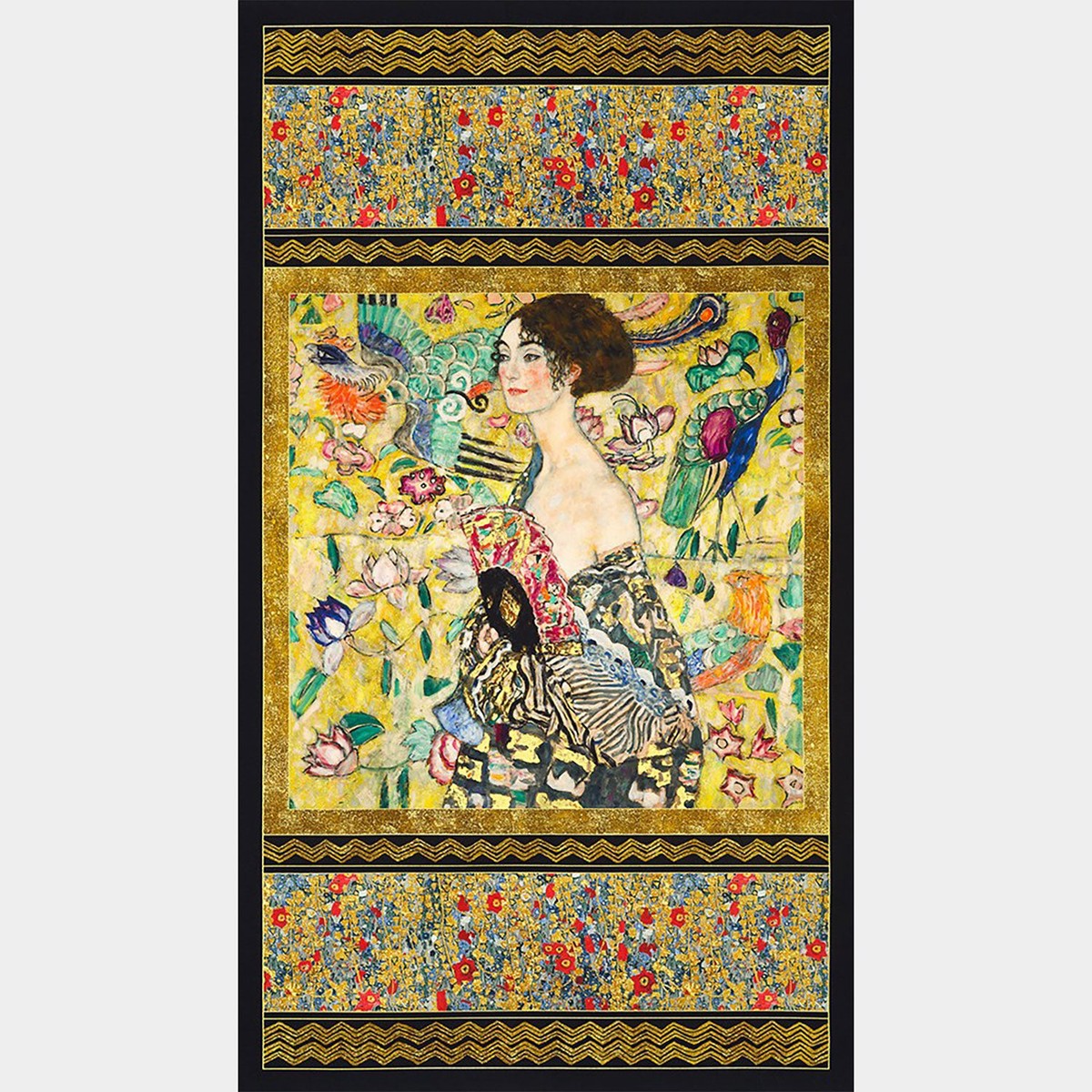 gustav-klimt-lady-with-a-fan-gold-metallic-panel