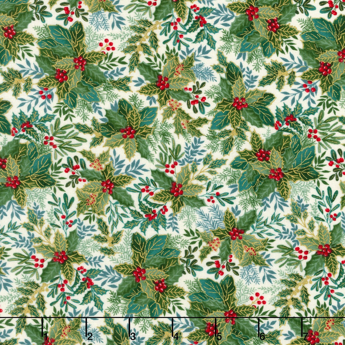 good-tidings-holly-bush-cream-metallic-yardage