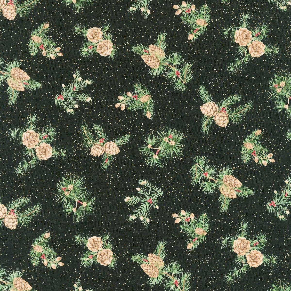 winter-in-the-pines-pine-cones-black-metallic-yardage