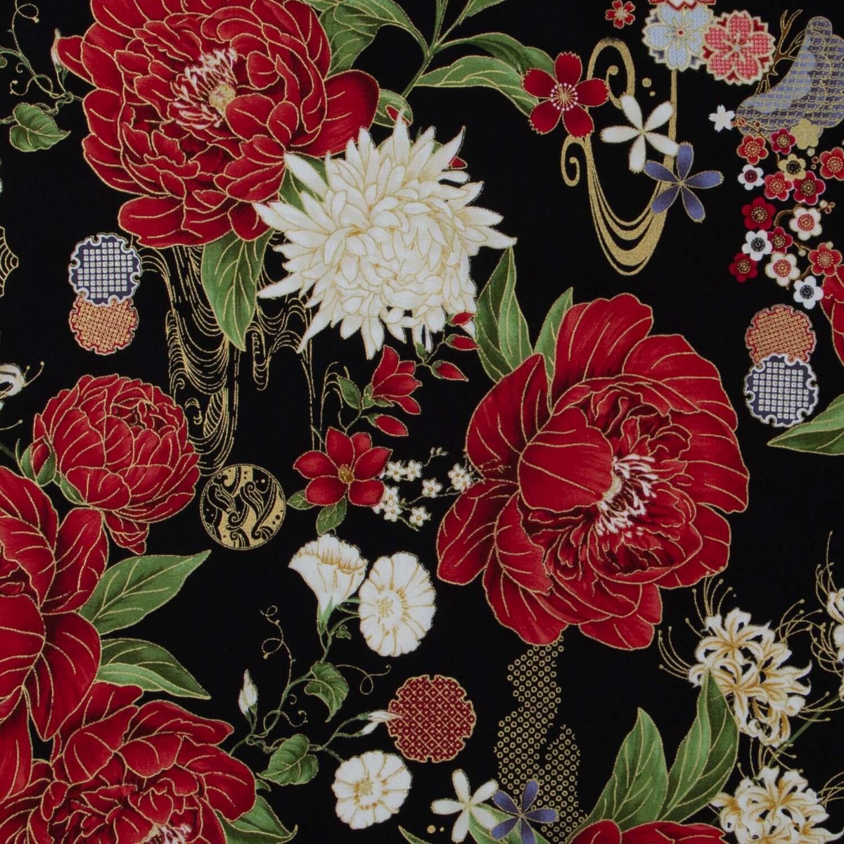lotus-garden-lotus-floral-black-metallic-yardage