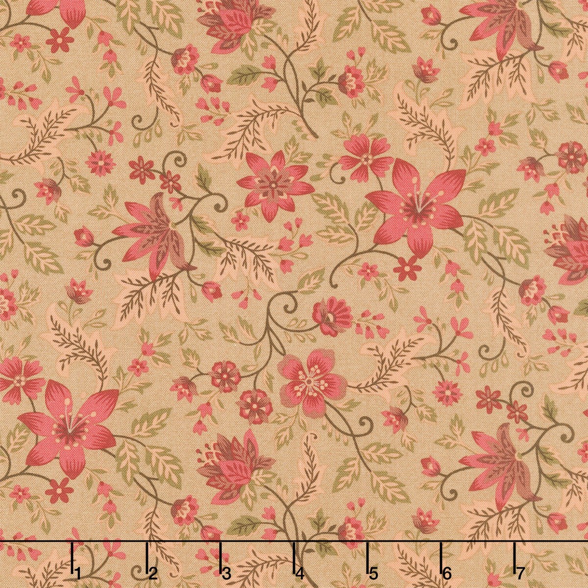 hearth-and-home-folk-flower-vine-brown-yardage