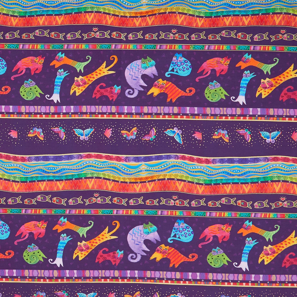 fantasticats-cats-pictorial-stripe-dark-purple-metallic-yardage