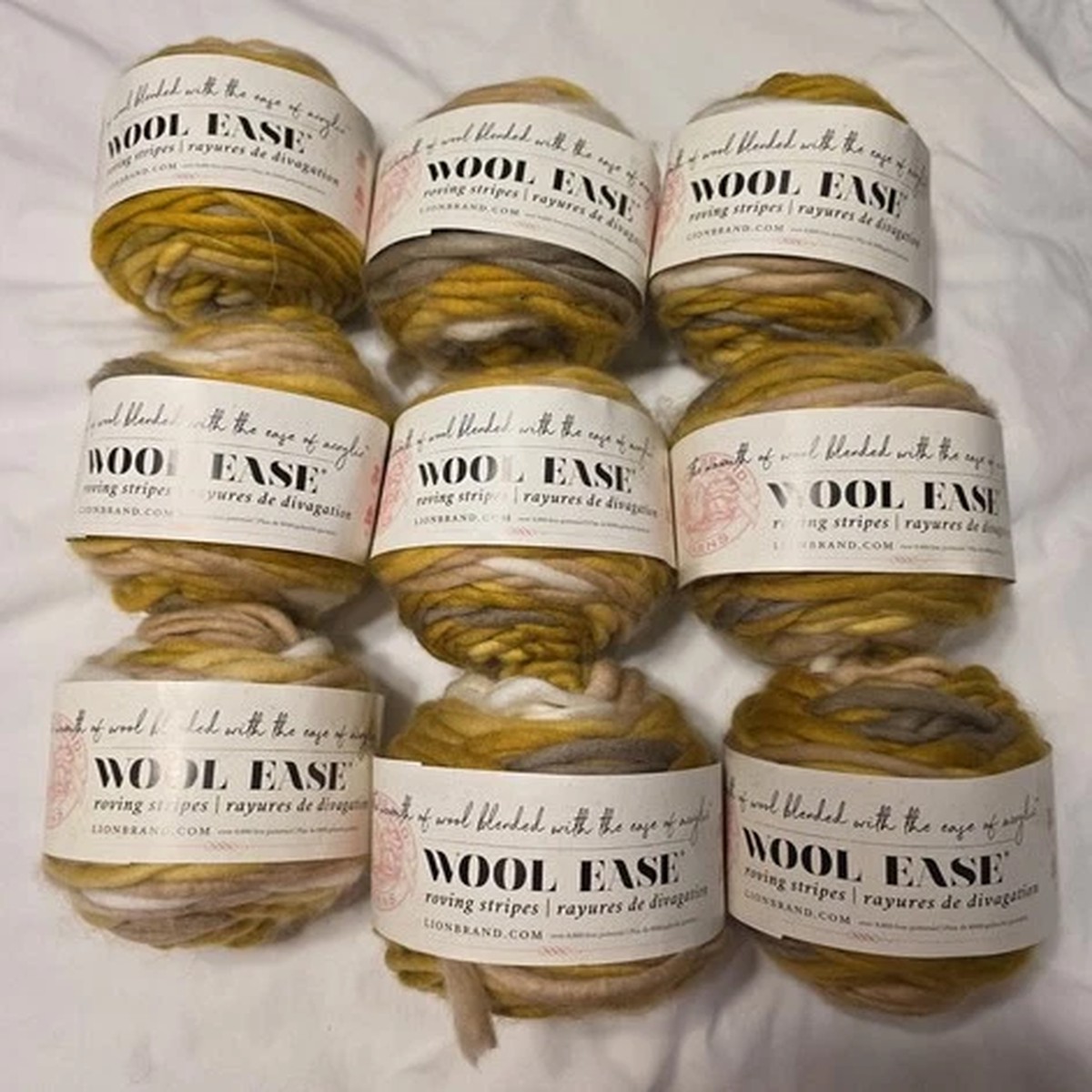 lion-brand-wool-ease-roving-yarn-daisy-lot-of-9-cakes-acrylic-wool-blend