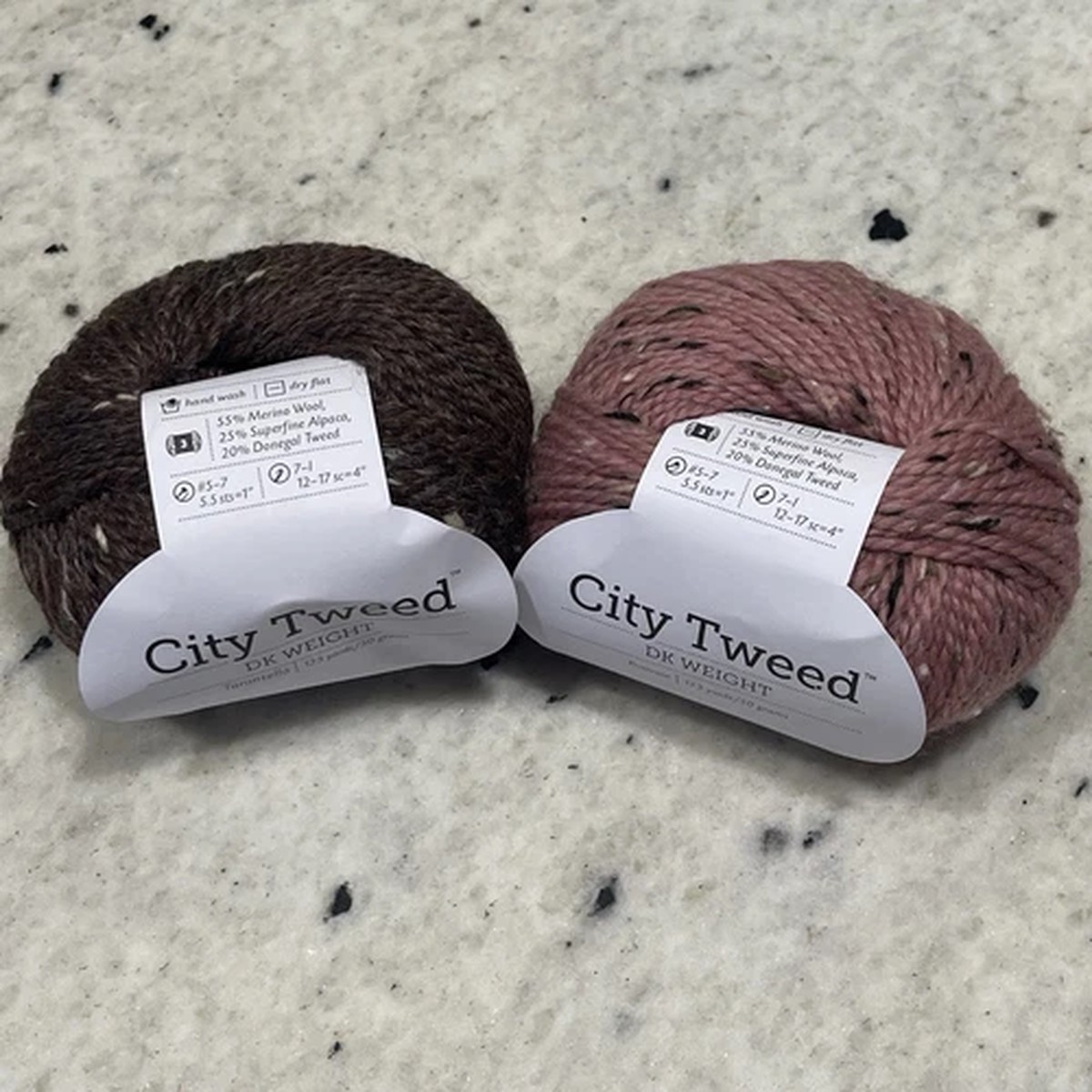 knit-picks-city-tweed-yarn-lot-of-2-tarantella-ck07-primrose-cy99-pink-brown