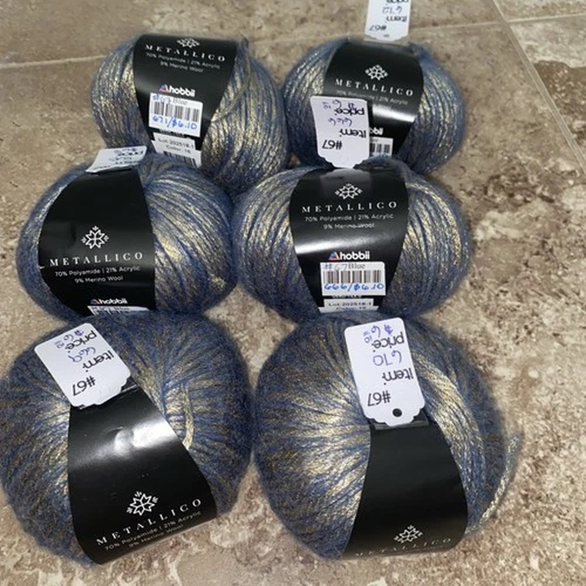 lot-of-6-hobbii-yarn-metallico-merino-wool-blend-blue-16-new