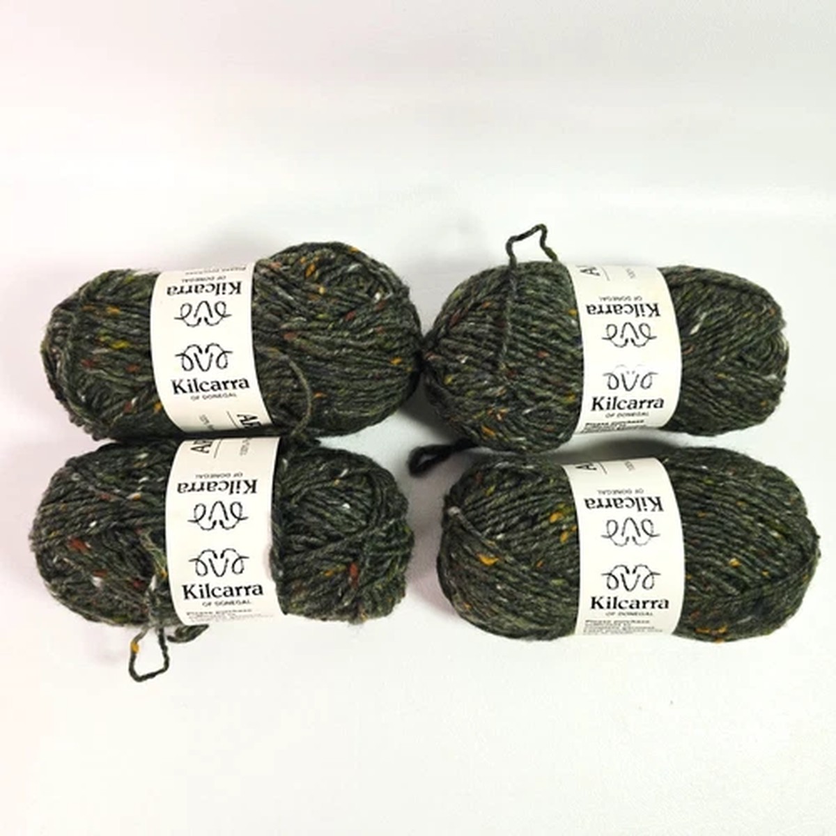 kilcarra-aran-tweed-100-pure-new-wool-dark-green-knitting-yarn-lot-of-4